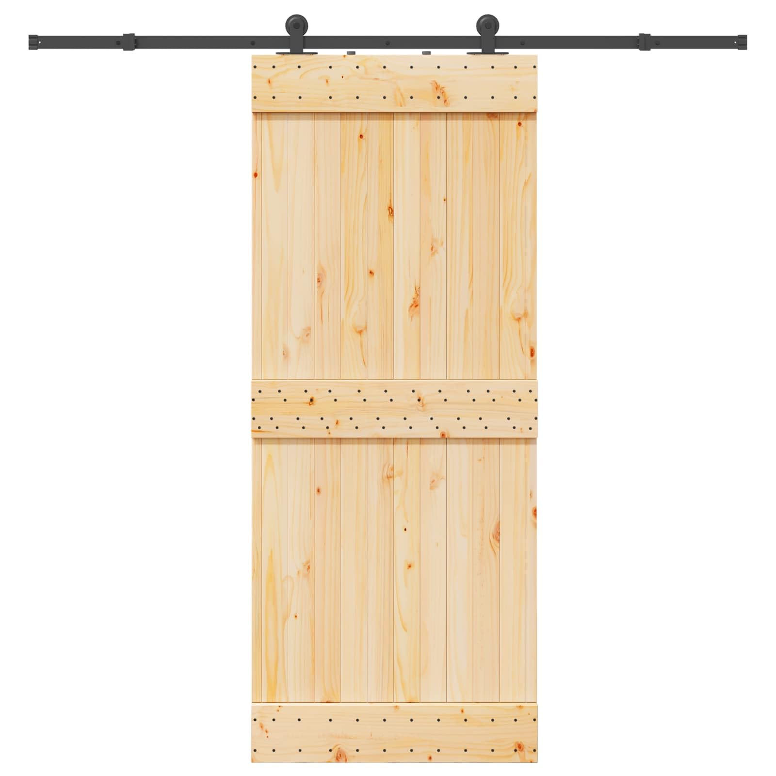 Porta scorrevole Narvik, 85 x 210 cm, in legno di pino massiccio con sistema di guide in acciaio verniciato a polvere, per interni