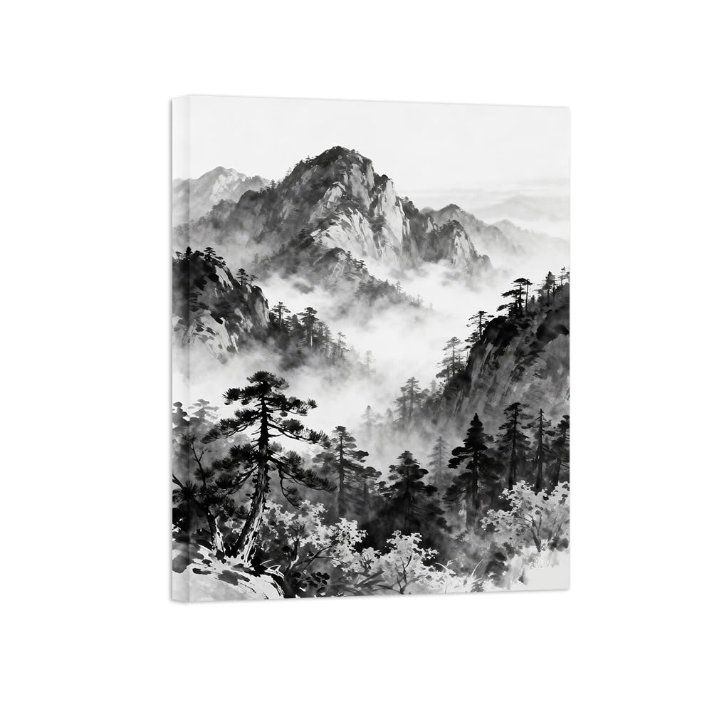 Black White Landscape Wall Art. Mountain Tree. Picture 90x117cm Unframed