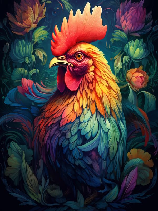 VAIIEYO Diamond Art Rooster, 5D Diamond Art Kit Animal, DIY Paint with Round Full Drill Diamonds Gem Art for Home Wall Decoration Gift-12X16 Inch-460