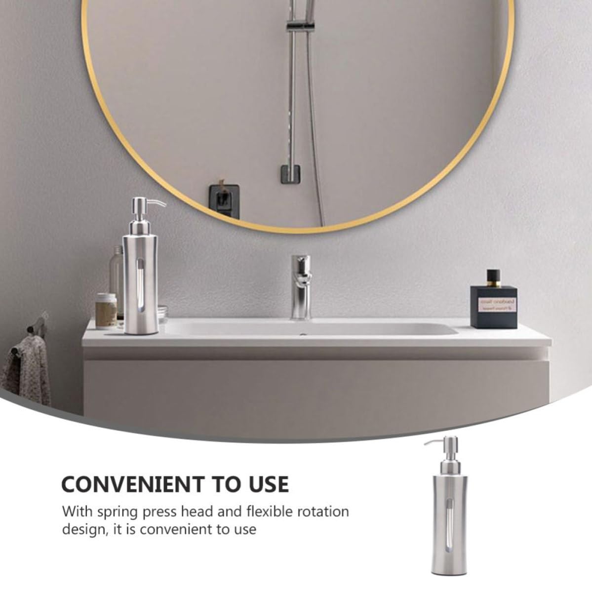 Distributore Sapone Liquido in Acciaio Inox 304, Bottiglia Rotonda