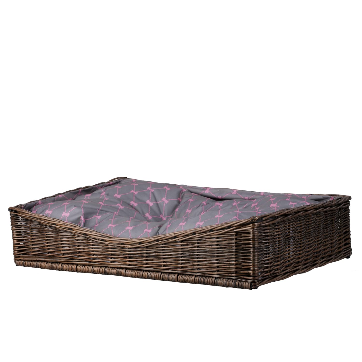 e-wicker24 Wicker Dog Bed Raised Dog Beds with Soft Pillow Calming Dog Bed Comfortable Puppy Bed Luxury Dog Sofa Pet Bed Cosy Bed for Dog Natural Woven Dog Beds White