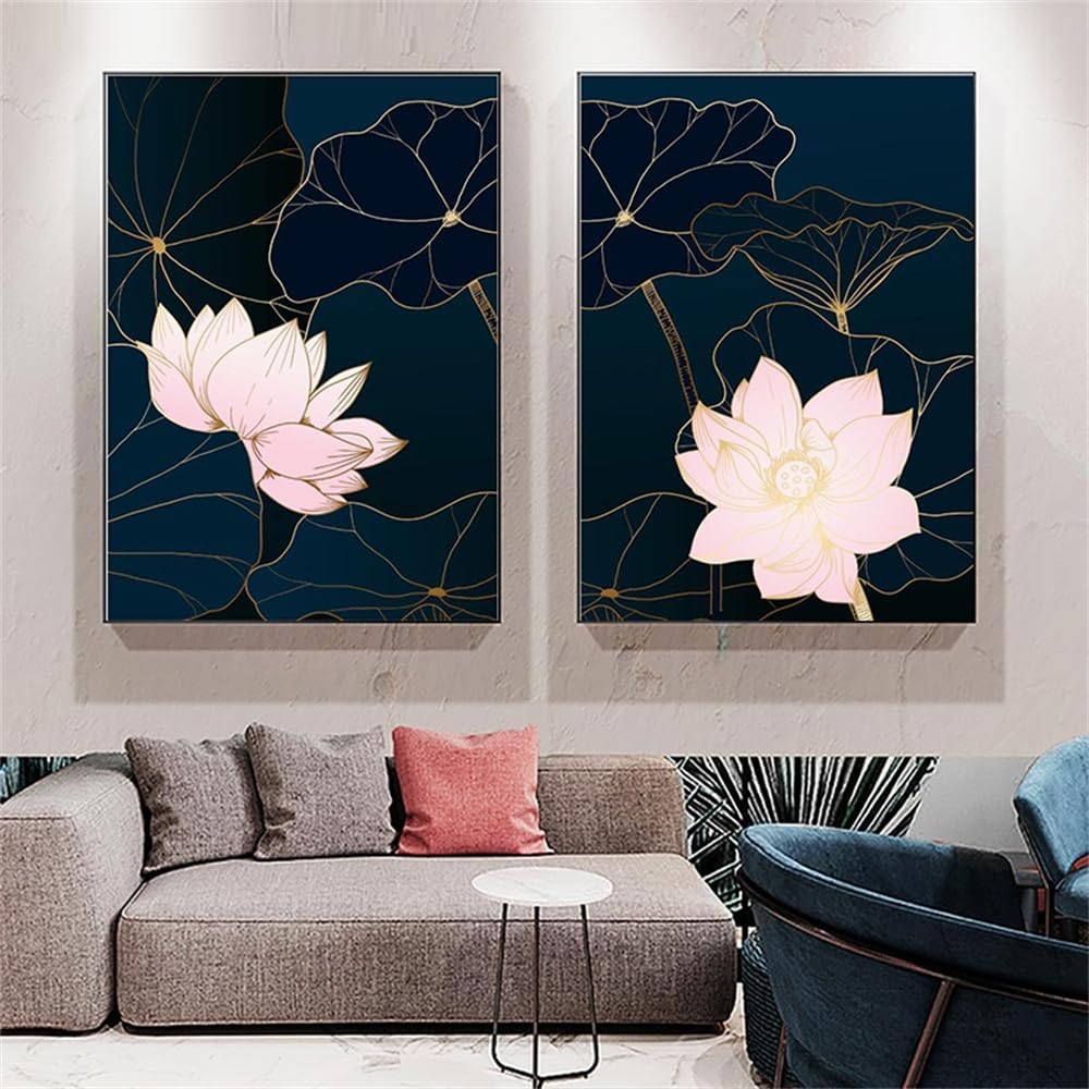 WUHBCZ Art Decor,Abstract Golden Line Flower Poster and Prints Nordic Canvas Painting Wall Art Picture For Living Room Bedroom Kitchen Home Decor-30 * 50cm*2PCS (No Frame)