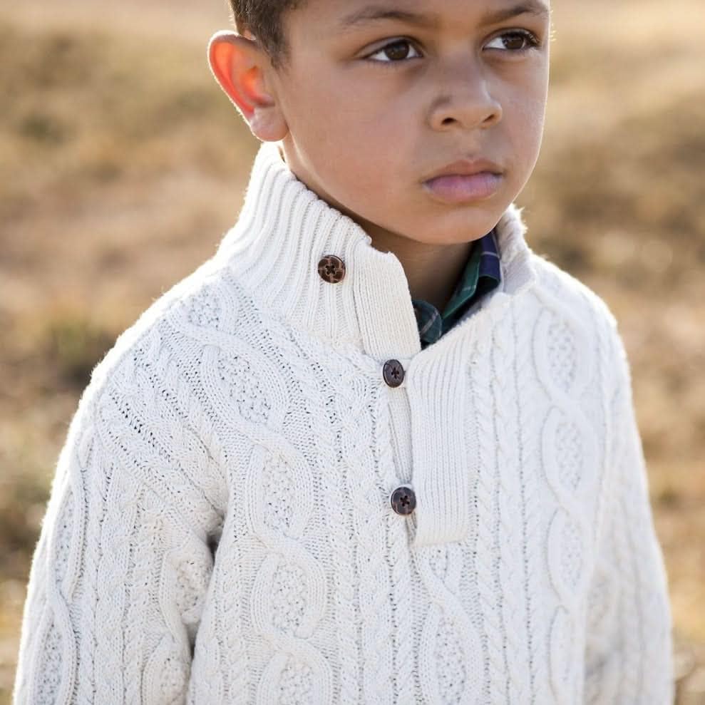 Image of Hope & Henry Boys' Mock Neck Cable Sweater with Button Placket