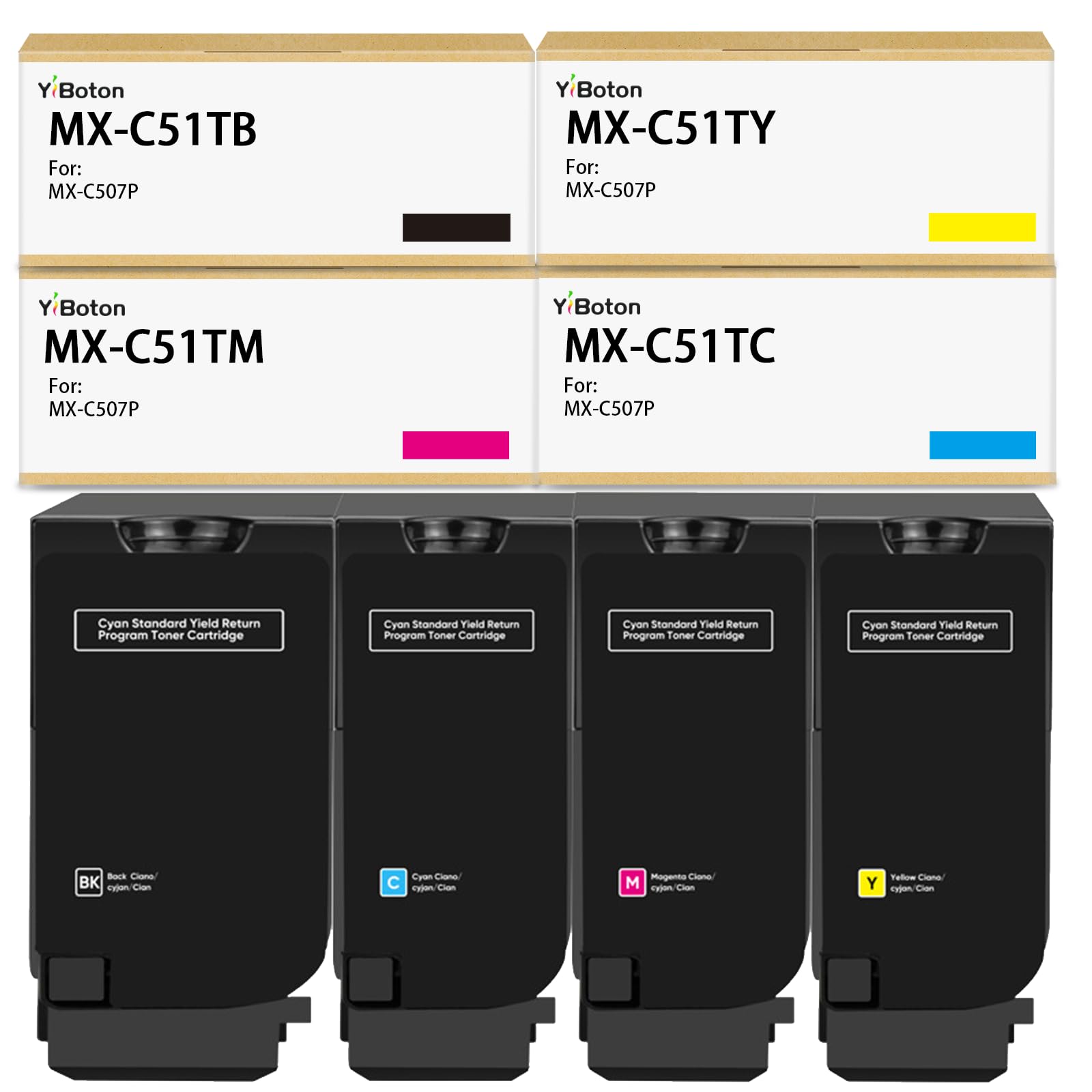 High Yield MX-C51T MXC51T Toner Cartridge 4-Pack | With Chip Replacement for Sharp MX-C51TB MX-C51TC MX-C51TM MX-C51TY, Compatible with Sharp MX-C507P Color Laser Printer