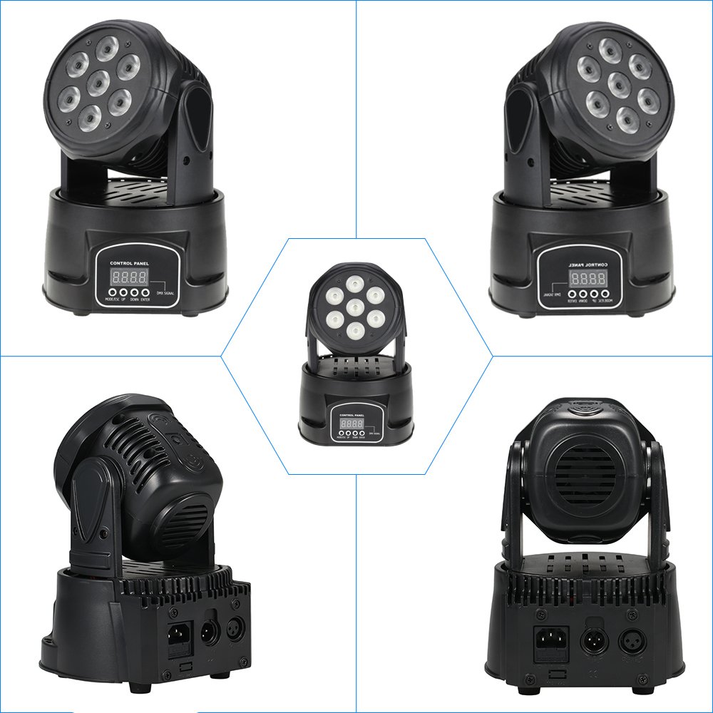 Lixada Teste Mobili 70W+7LED+RGBW 4 IN 1 9/14 Canali Stage Light DMX512 per KTV Discoteca