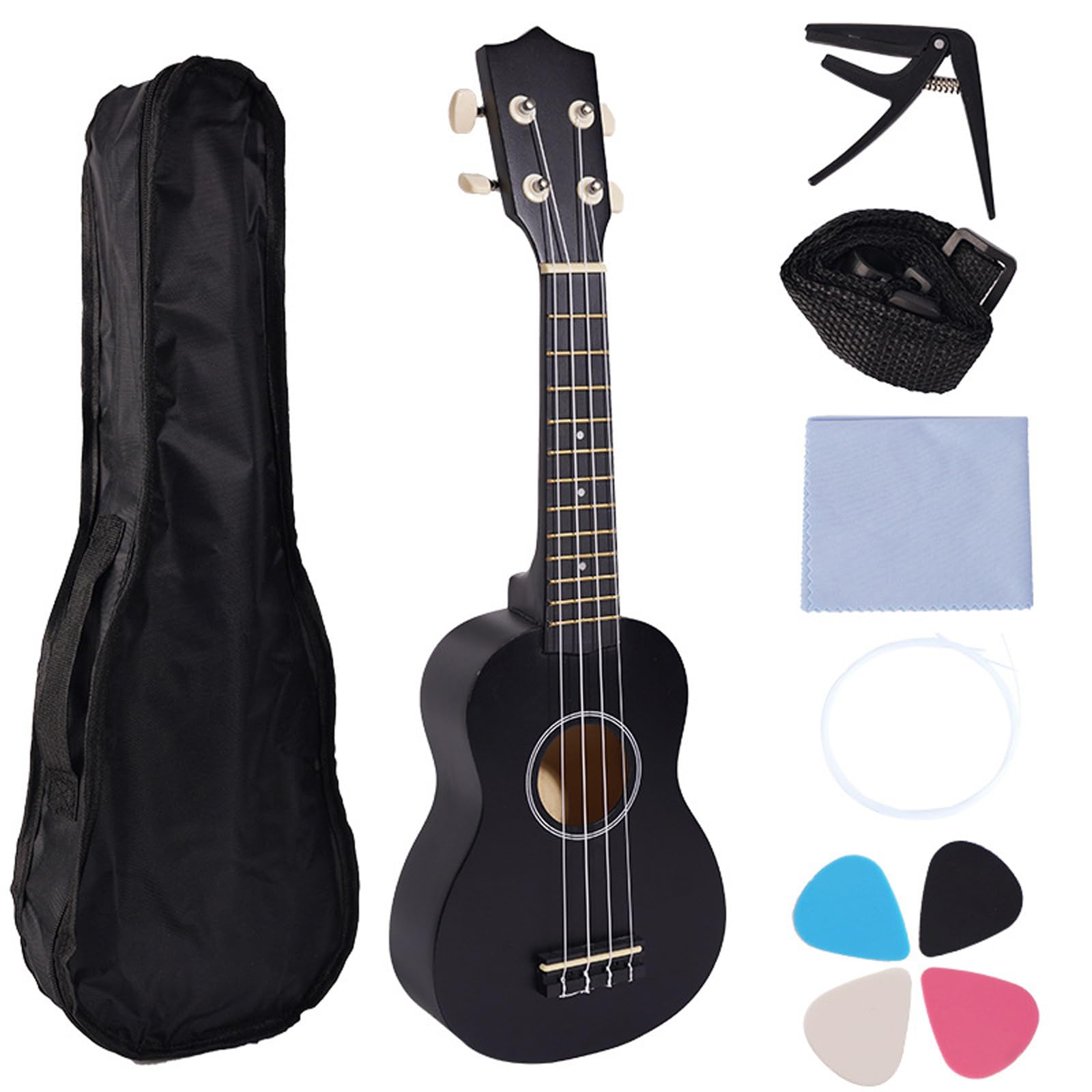 Ukulele classico da 53,3 cm, facile da trasportare per principianti, struttura in legno, adatto per studenti e artisti all'aperto