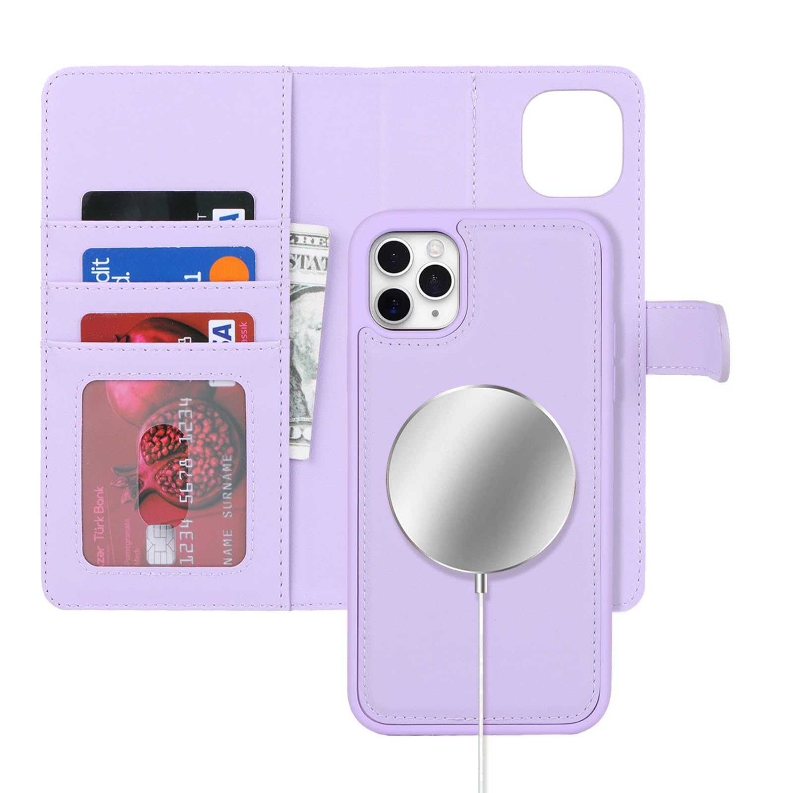 Zouzt for iPhone 11 Pro Max 6.5 Inch Detachable Wallet Case with Card Holder for MagSafe Premium PU Leather 2 in 1 Flip Folio Book Magnetic Stand Protective Phone Cover