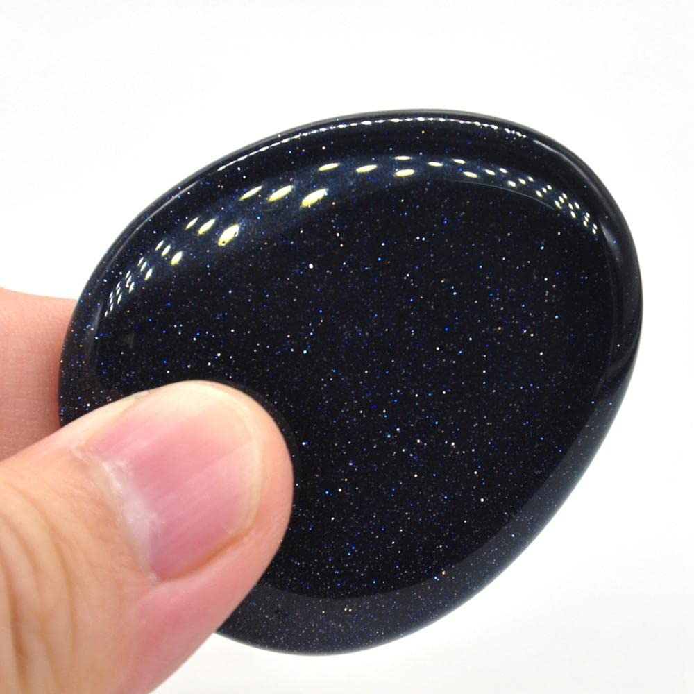 Hxscoo Blue Goldstone Sand Worry Stone Thumb Massage Natural Gemstone Healing Crystals Chakra Wicca Tool Reiki Spiritual Therapy Minerales (Color : )