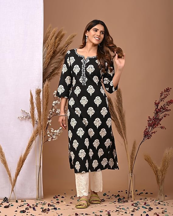 Image of FIRSTRAIN Women Cotton Straight Printed Kurti | Soft Breathable Kurta for Office & Casual Use | | Trendy Festive & Regular Wear Cotton Kurti