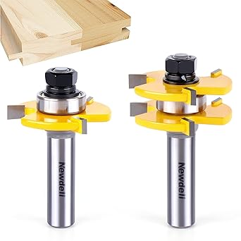 Tongue and Groove Router Bit Set 1/2 Inch Shank Newdeli 3 Teeth Adjustable T Shape Wood Milling Cutter, Tongue Groove Router Bits