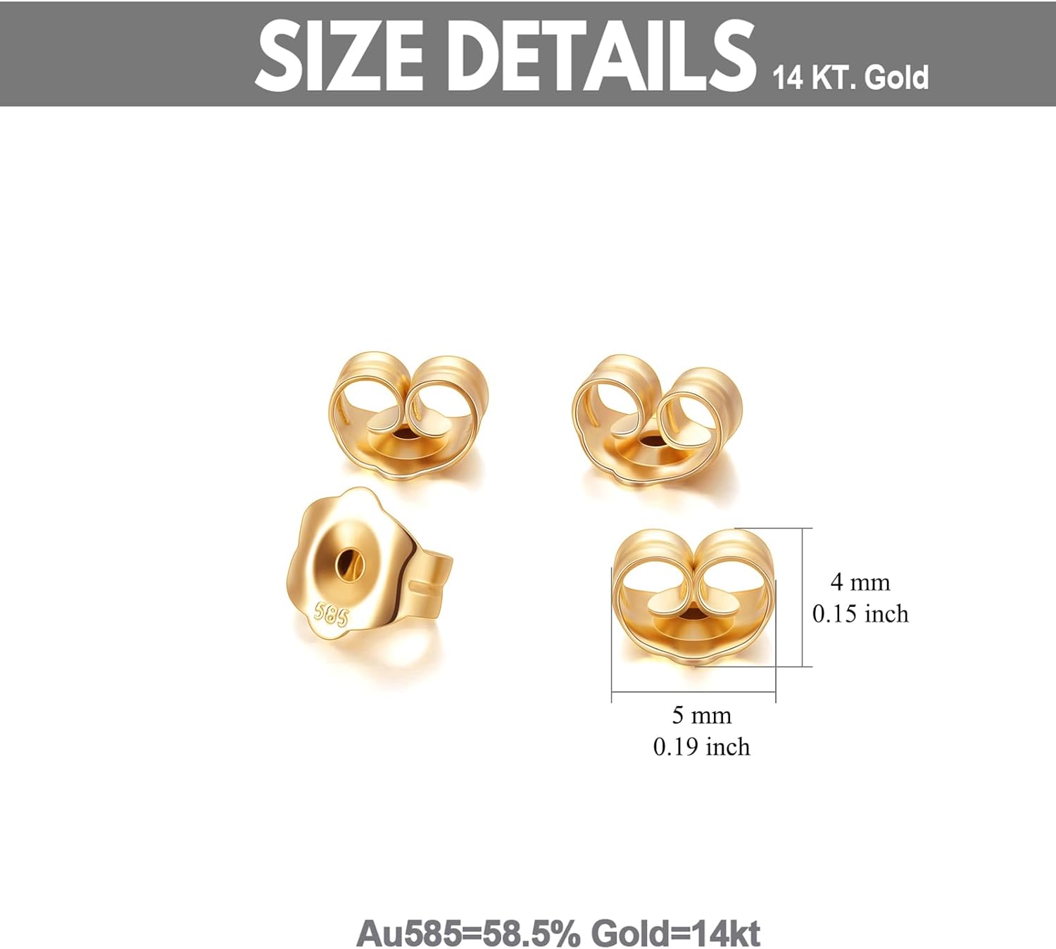 14K Gold Earring Backs Secure and Comfortable Replacement Earring Stoppers for Studs and Hoops 5mm 4 Pieces - Image 5