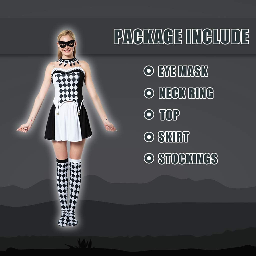 ReneeCho Sexy Clown Costume Halloween Costume for Women Circus Clown Harlequin Thigh Highs - Image 6