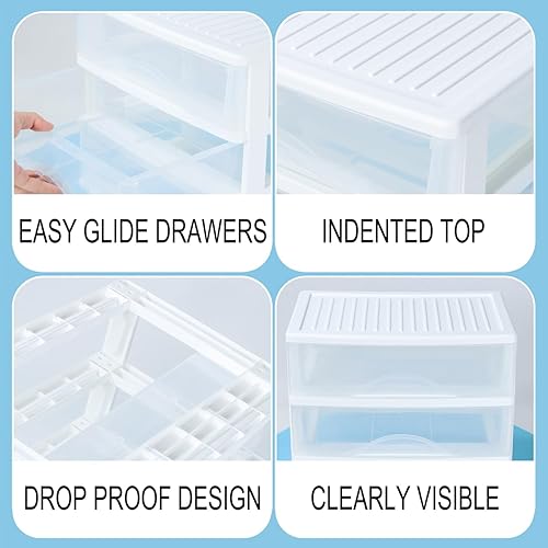 Miniatura 5 de BYCY Almacenamiento apilable de plástico con 4 cajones, organizador de maquillaje de baño blanco con cajones anchos transparentes, organizador de