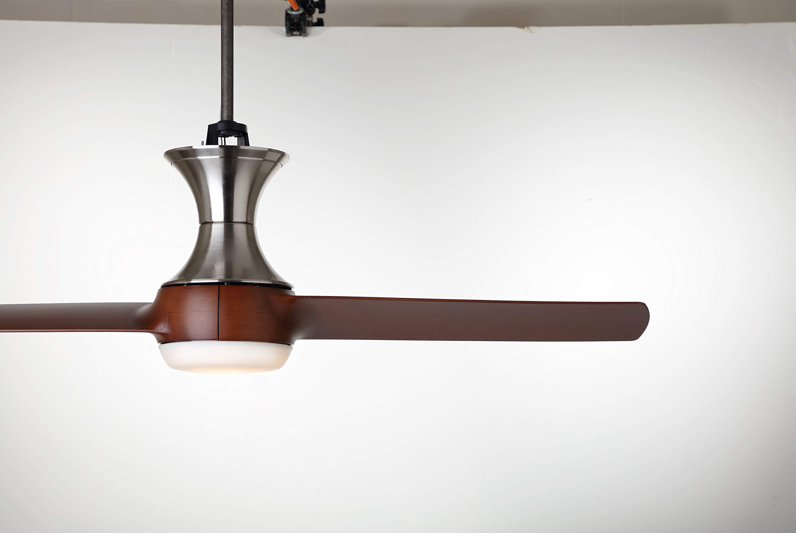 Kathy Ireland Home Duo Flush Mount Ceiling Fan with Light | 54 Inch LED Lighting Fixture with Hugger Design, 2 Blades, and Wall Control, Brushed Steel