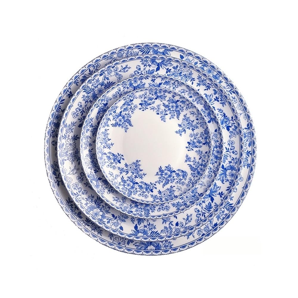 Talerze do makaronu, gliniane talerze deserowe zastawa stołowa chińska orchidea porcelana kostna zestaw vintage złamany kwiat niebieski cymbidium ceramiczna zastawa stołowa czteroczęściowa miska,