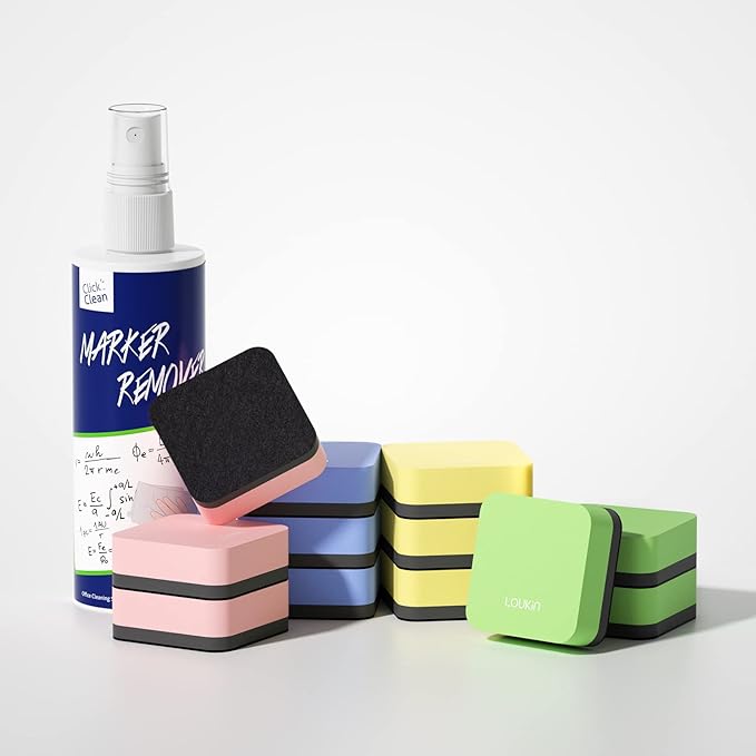 loukin Mini Dry Erase Eraser 12 Pack (2 Free Bottles of 3.4 oz Whiteboard