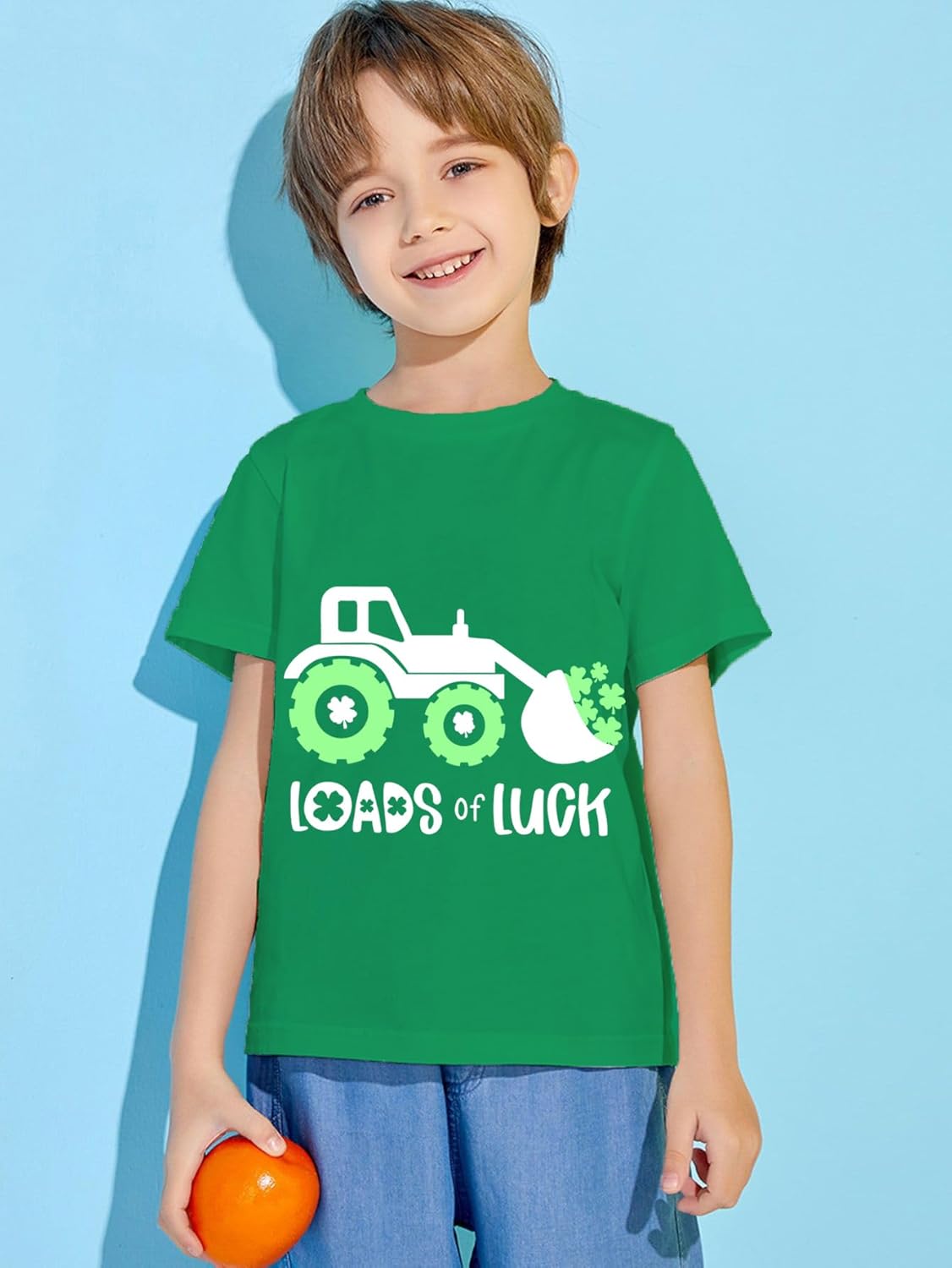 Kids St Patricks Day Shirt Boys Girls Irish Shamrock Clover Lucky Tractor Graphic Tees Toddler Short Sleeve T-Shirt Top Green - Image 2