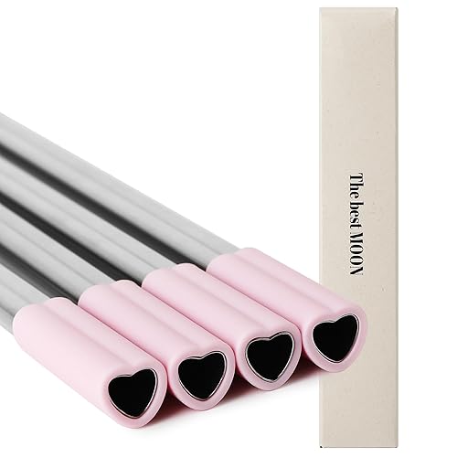 The best MOON Heart Shaped Stainless Steel Reusable Metal Straws with Pink Silicone tips (Set of 4 straws) for coffee tumbler 20 oz accessories and Valentines day Christmas Birthday gift