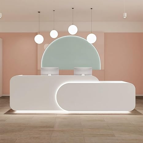 Reception Desk L Shape - Front Desk with Locked Drawers and Hidden LED Lighting, No Assembly Required, for Commercial Counter, Beauty Salons, Retail Counters and Office