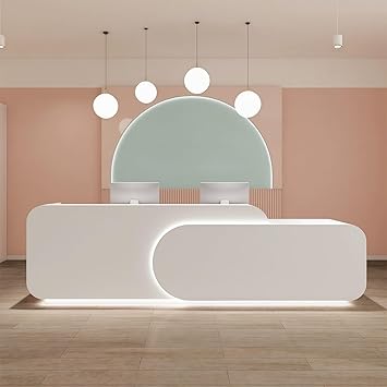 Reception Desk L Shape - Front Desk with Locked Drawers and Hidden LED Lighting, No Assembly Required, for Commercial Counter, Beauty Salons, Retail Counters and Office