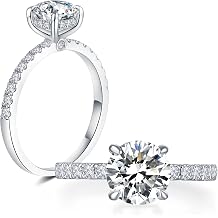 IMOLOVE Round Hidden Halo Moissanite Engagement Rings for Women Silver | 1-2 CT D-color VVS1 round moissanite in hidden halo and pave halo styles; white gold plated 925 sterling silver.