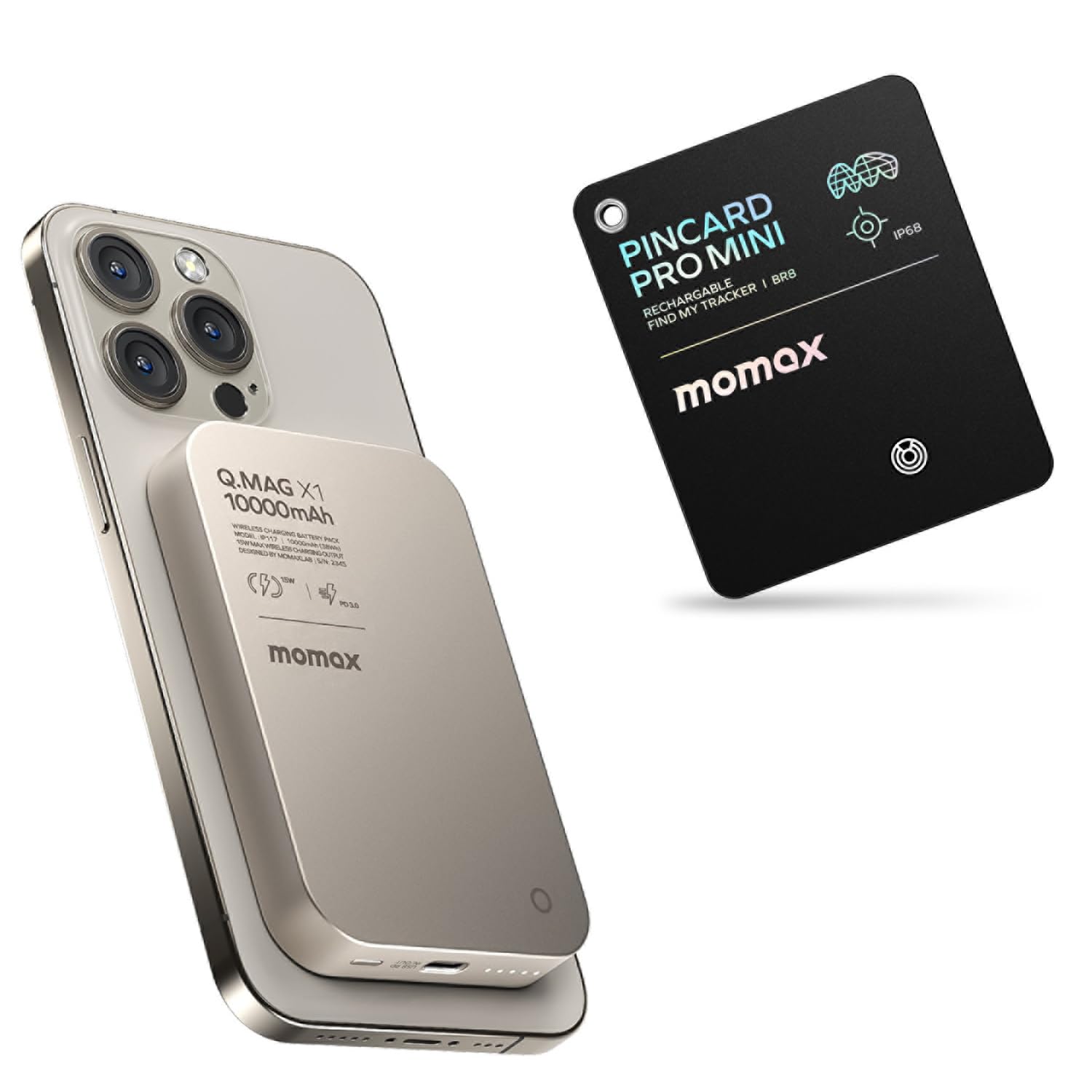 MOMAX Magnetic Power Bank 10000mAh, Ultra-Slim Design 20W Fast Charging Rechargeable Wireless Tracker, Key Finder