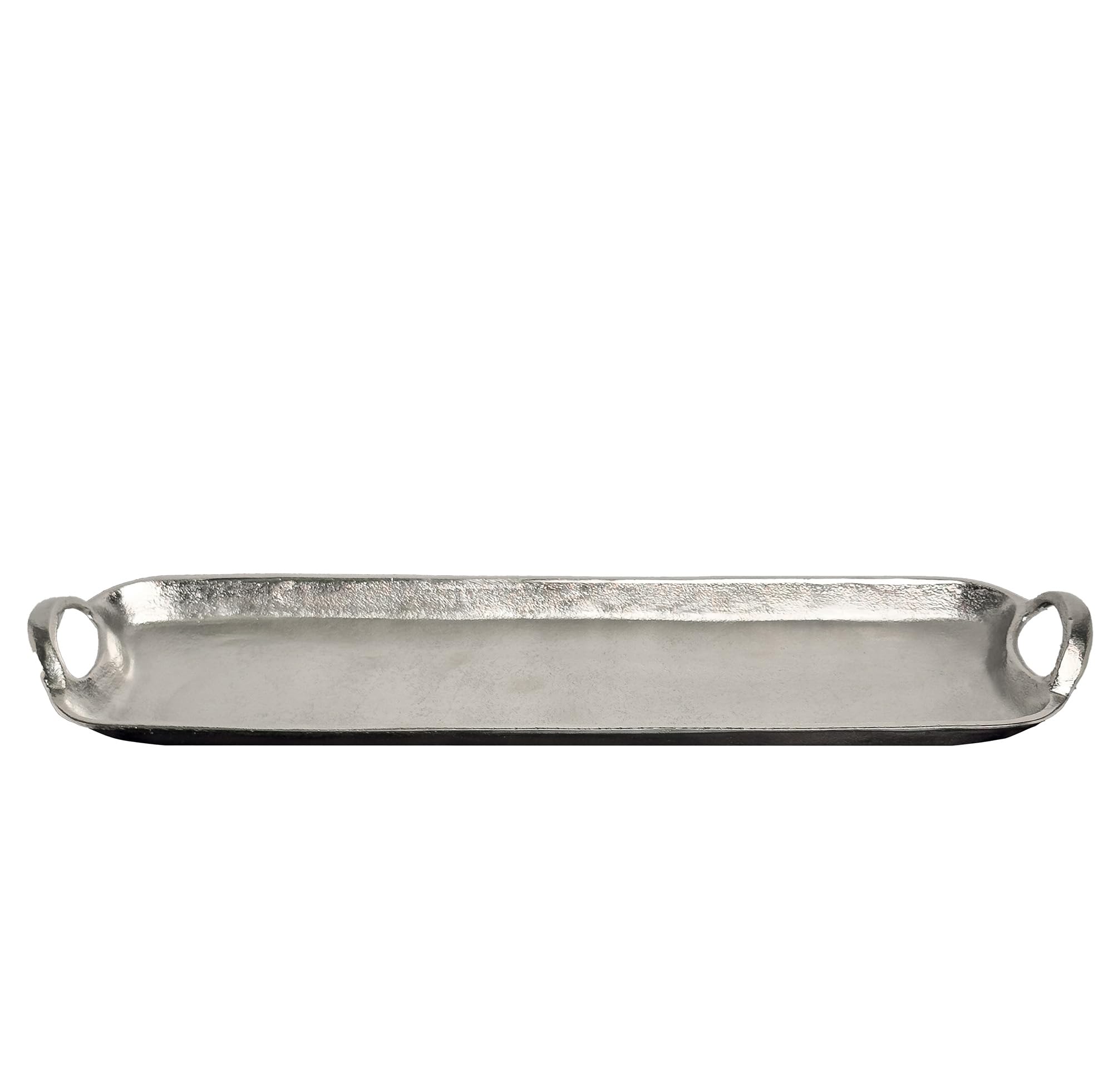 India Handicraft Modernes klassisches dekoratives Serviergeschirr aus Aluminium, lang, oval, mit Griffen, 59,9 x 15,2 cm, silberfarben