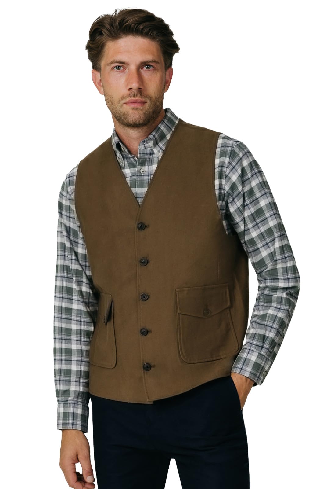 Dobell Mens Taupe Moleskin Waistcoat Regular Fit 100% Cotton-XL (46-48in)