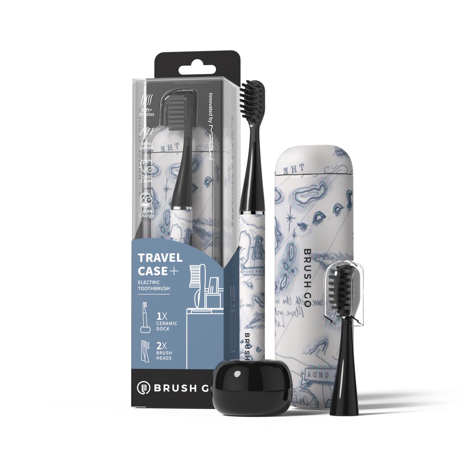 MIPOW Brush GO SlimPro i4 Electric Toothbrush Rechargeable Smart Ultra Sonic 3 Modes, Travel Case & Ceramic Dock, 60Day Battery Soft Bristles 2 Heads IPX7 Waterproof, Color-Voyage Edition-image-48