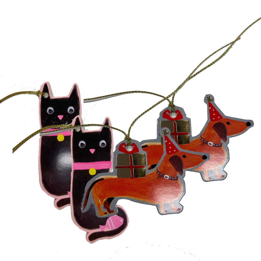 Glick Multi Pack Of 4 Gift Tags, 2 Cats / 2 Dogs Pack Labels Featuring Cats And Dogs, For Use In Gift Wrapping Mtps40