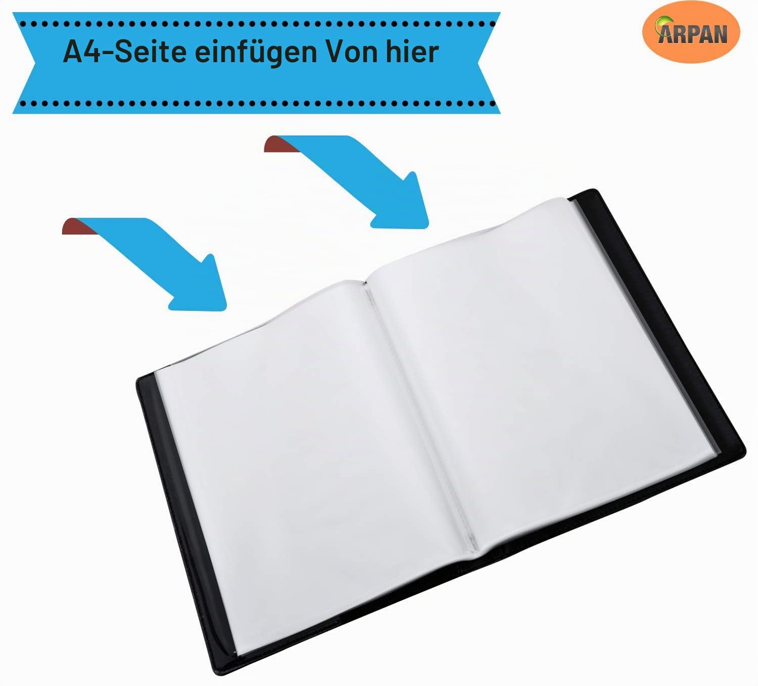 ARPAN Präsentationsmappe, A4, schwarze Aktenordner, Aufbewahrungsbox, Portfolio-Mappe mit Kunststoffhüllen, 1 Stück (A4-48 Hüllen/96 Seiten)