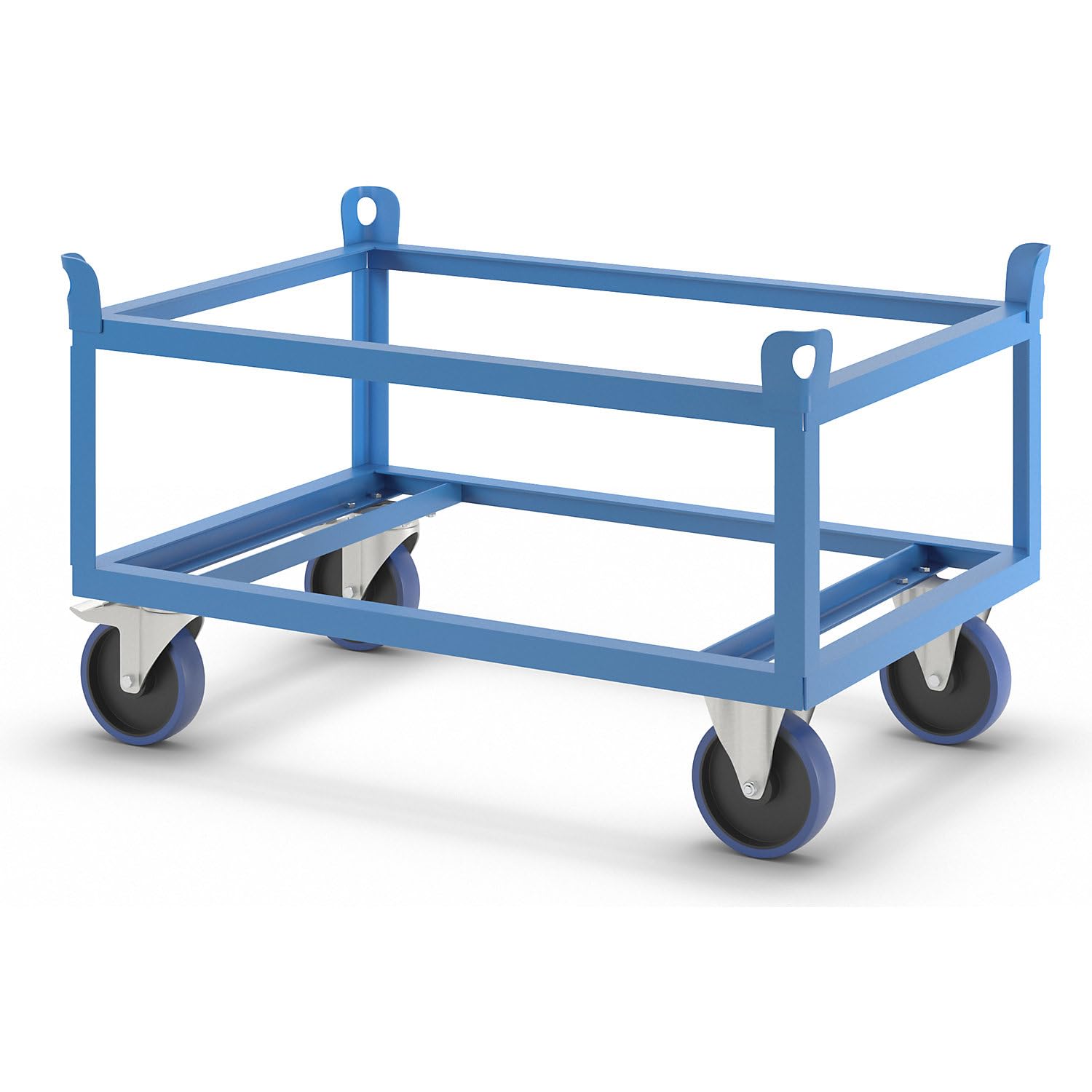 eurokraft | Plateau roulant en acier | pour palettes Europe | charge max 1000 kg | hauteur de chargement 650 mm | bleu
