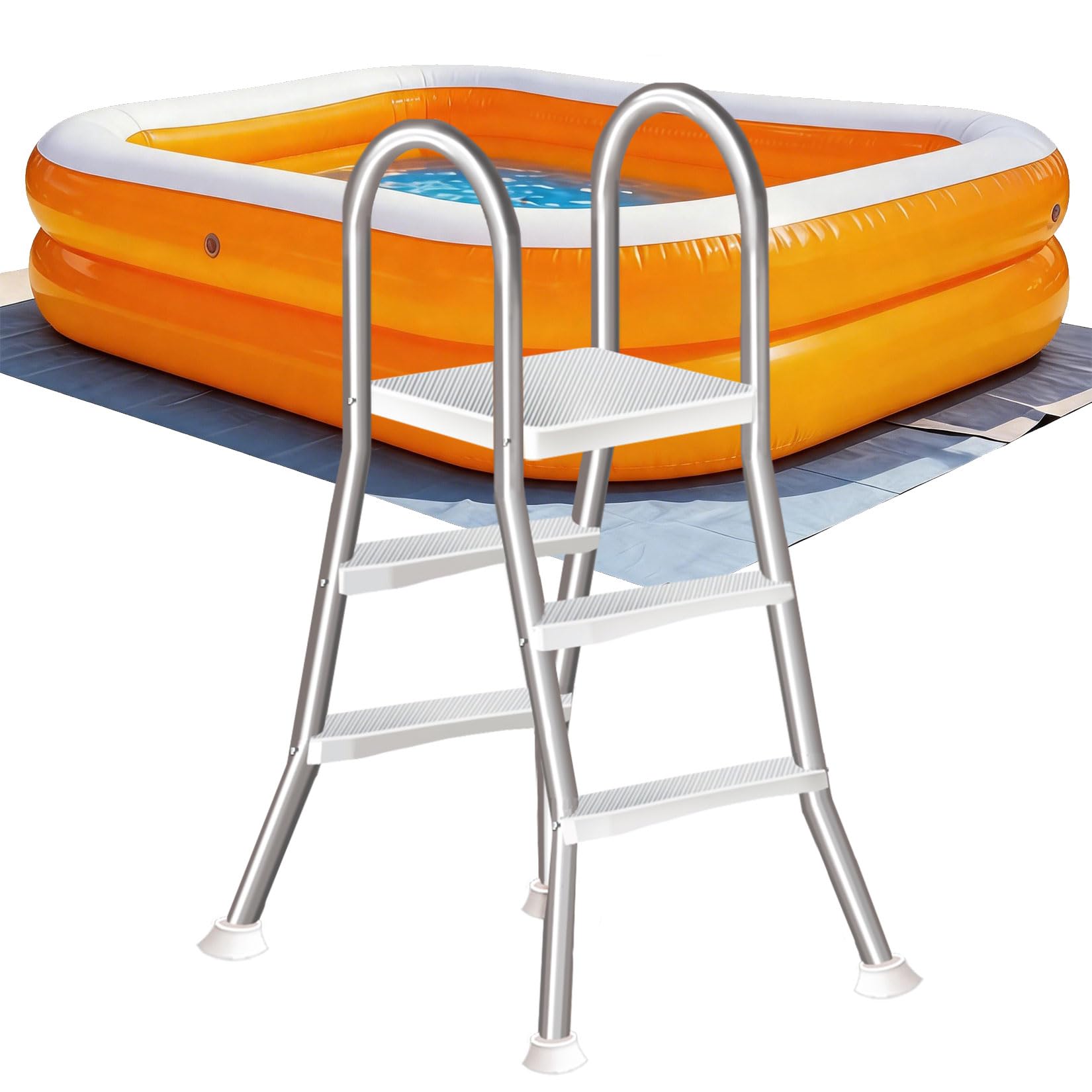 Escalera Piscina elevada, Escalera Piscina 132 cm, 4 peldaños Escalera Piscina Acero Inoxidable, Escalera Piscina sobre Suelo, Escalera de Alta Resistencia con Capacidad para 250 kg,85CM