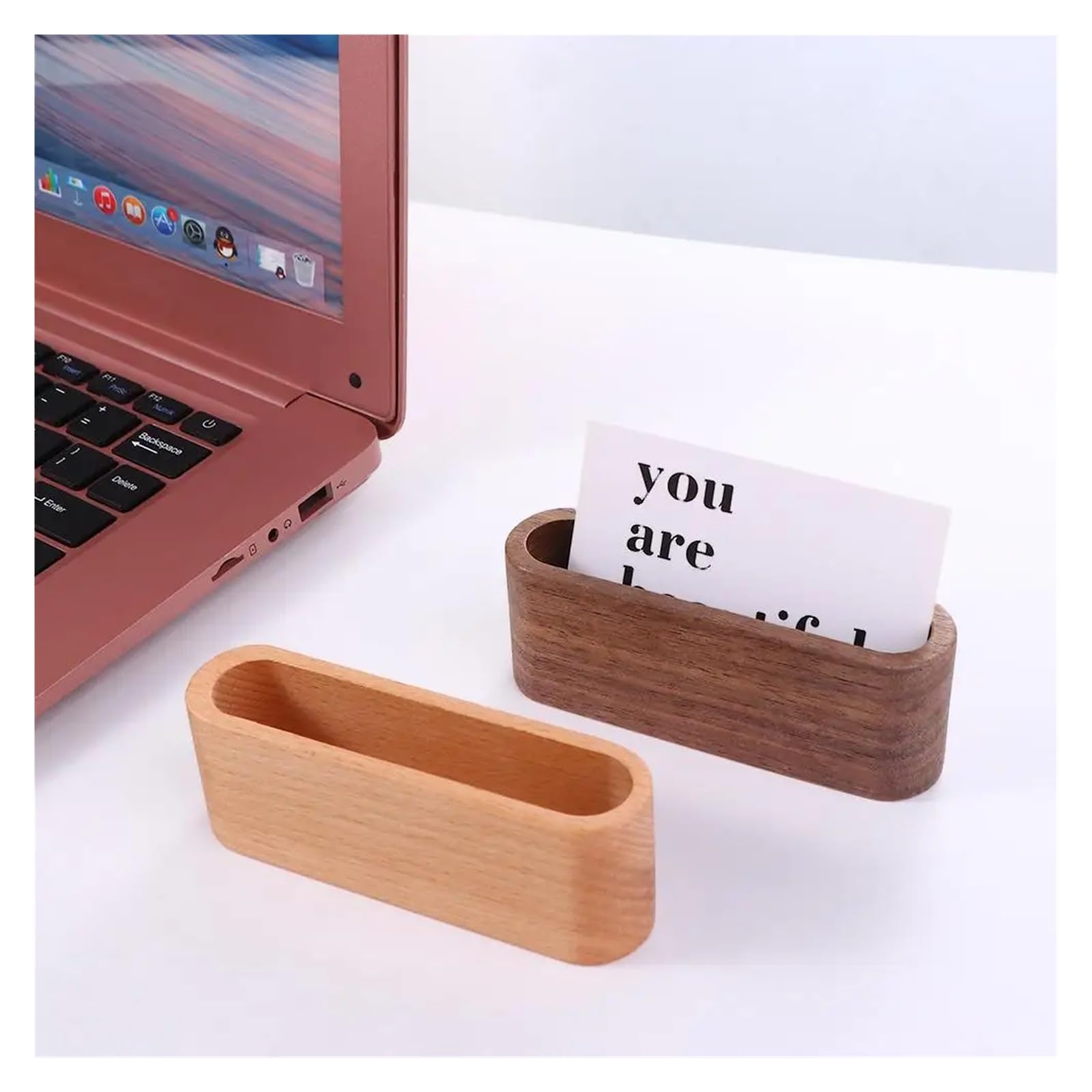 8 soportes para tarjetas de visita de madera natural para almacenamiento de escritorio, organizador de tarjetas de visita (nogal negro)