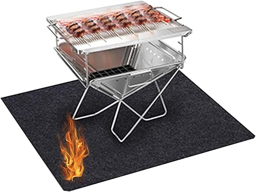 Tapete de barbacoa de 50 x 36 pulgadas, tapete ignífugo de doble cara, protector de suelo negro, tapete para chimenea, tapete protector lavable