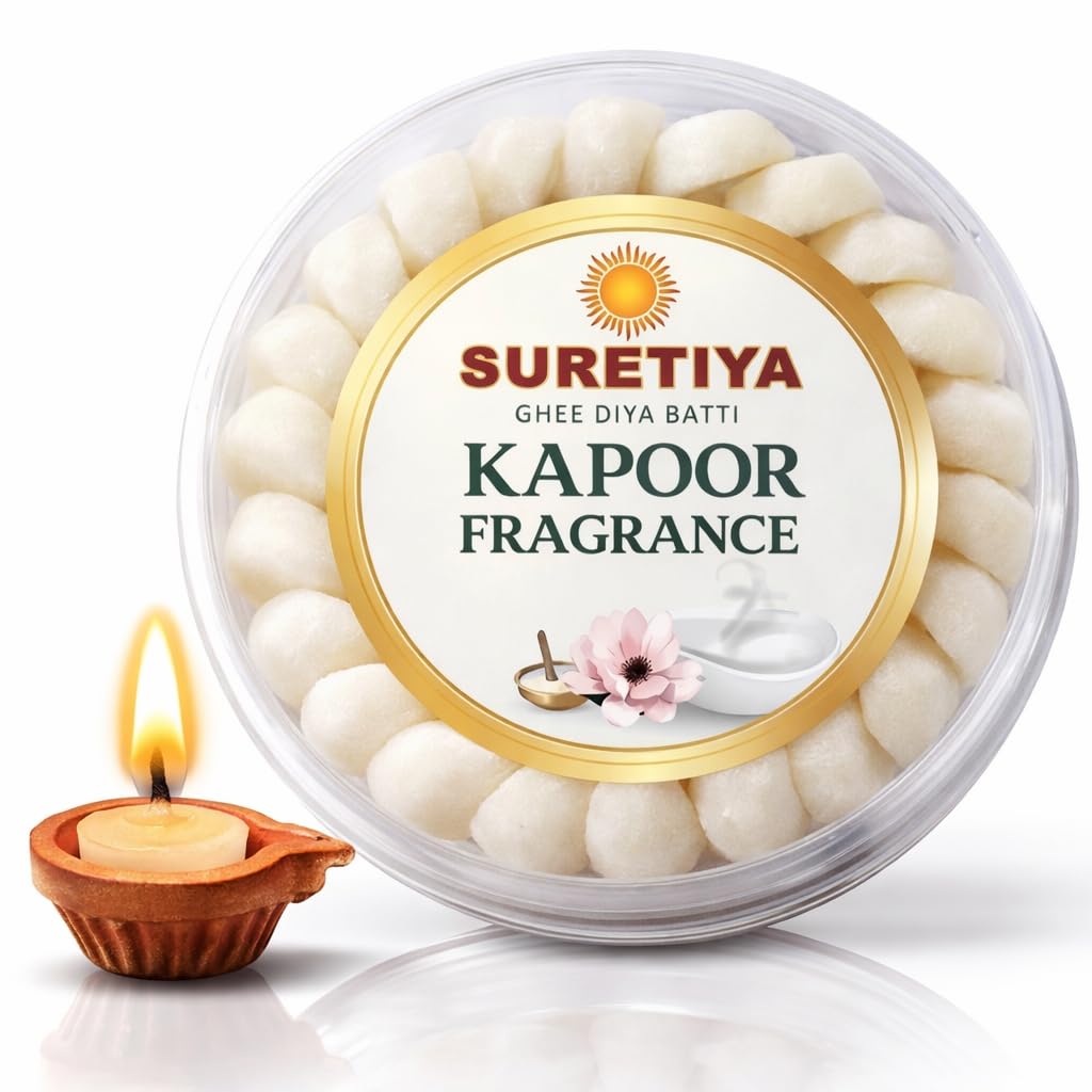 Parkash Store- Kapoor Fragrance Cow Ghee Diya Batti for Daily Pooja, Premium Cotton Readymade Ghee Wicks for Pooja, Wax Free, 50 Pieces with 30 Min Burn Time, Jyot batti for Pooja-image-44
