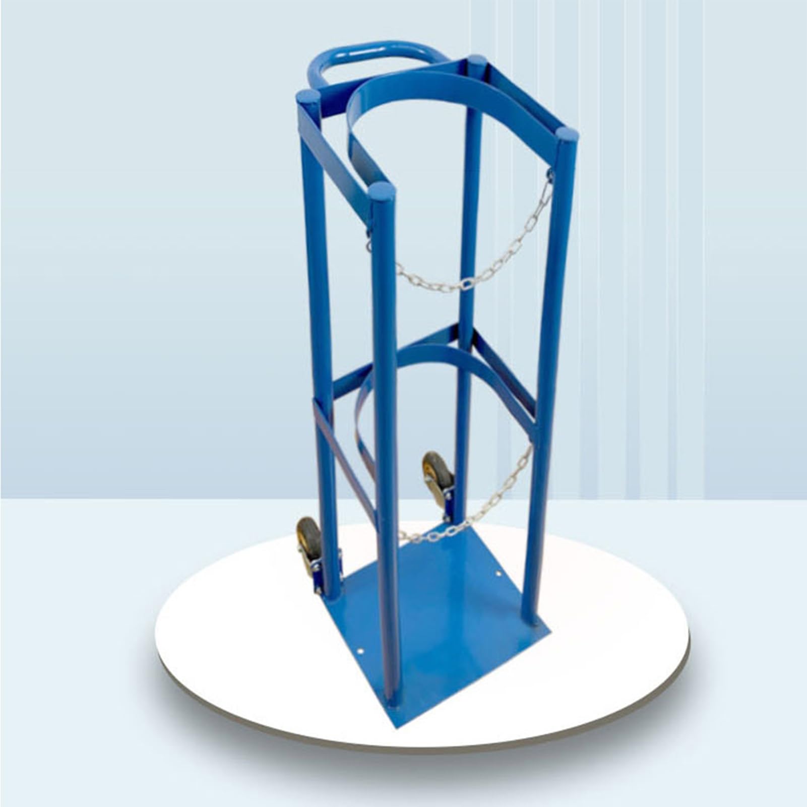 Chariot porte-bouteille oxygène argon solide | Diable de transport bleu à chaîne