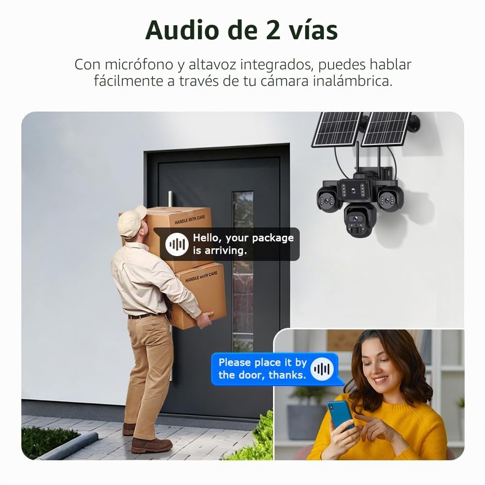 SHIWOJIA 4G AOV Cámara solar 【Cuatro objetivos】 con tarjeta SIM 20100mAh cámara exterior inalámbrica, detección de persona 20MP HD, independiente con batería grabación continua 24/7, visión nocturna