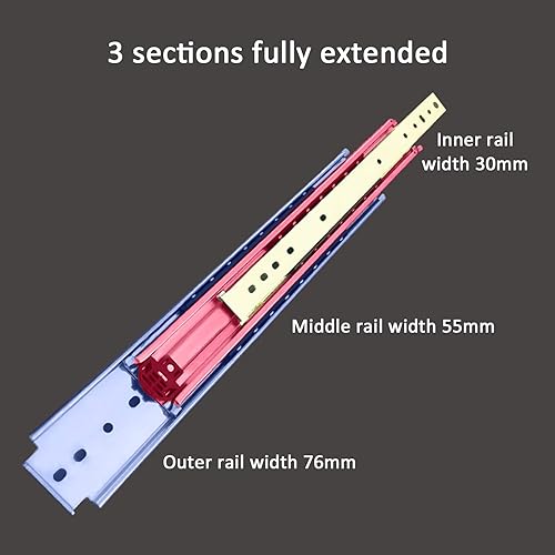 Miniatura 6 de Diapositivas industriales ultra resistentes para cajones de extensión completa de 485.0 lbs, deslizadores de cajones con rodamiento de bolas y