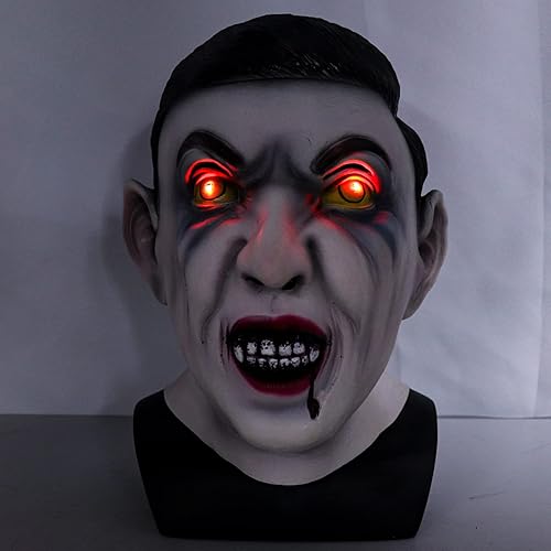 Miniatura 7 de Máscara de vampiro aterradora y realista con ojos brillantes, monstruo de cabeza completa, disfraz de Halloween, cosplay, accesorios novedosos