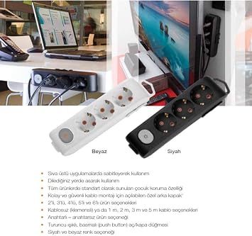 Viko Multi-Let 6 Ground Wired Ç.K 3mt Black Socket