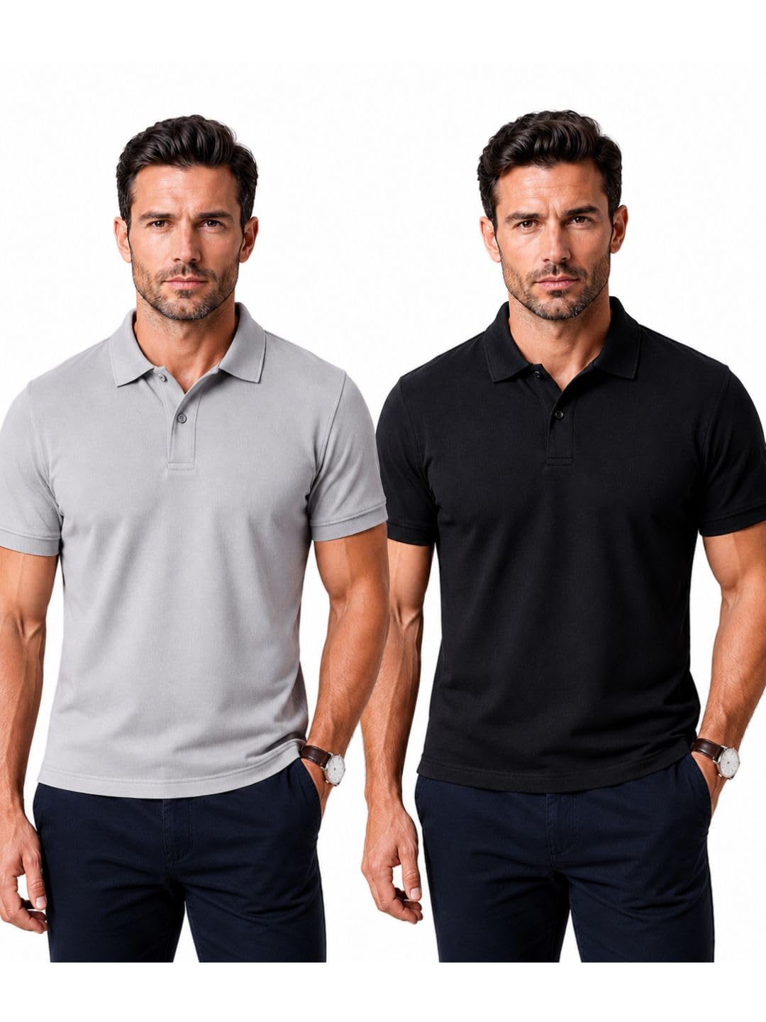 Men's Polyester Polo T-Shirts Pack of 2 | Solid Half Sleeve Sports T-Shirts | Regular Fit Collared T-Shirts for Gym, Running, Training & Casual Wear-image-46