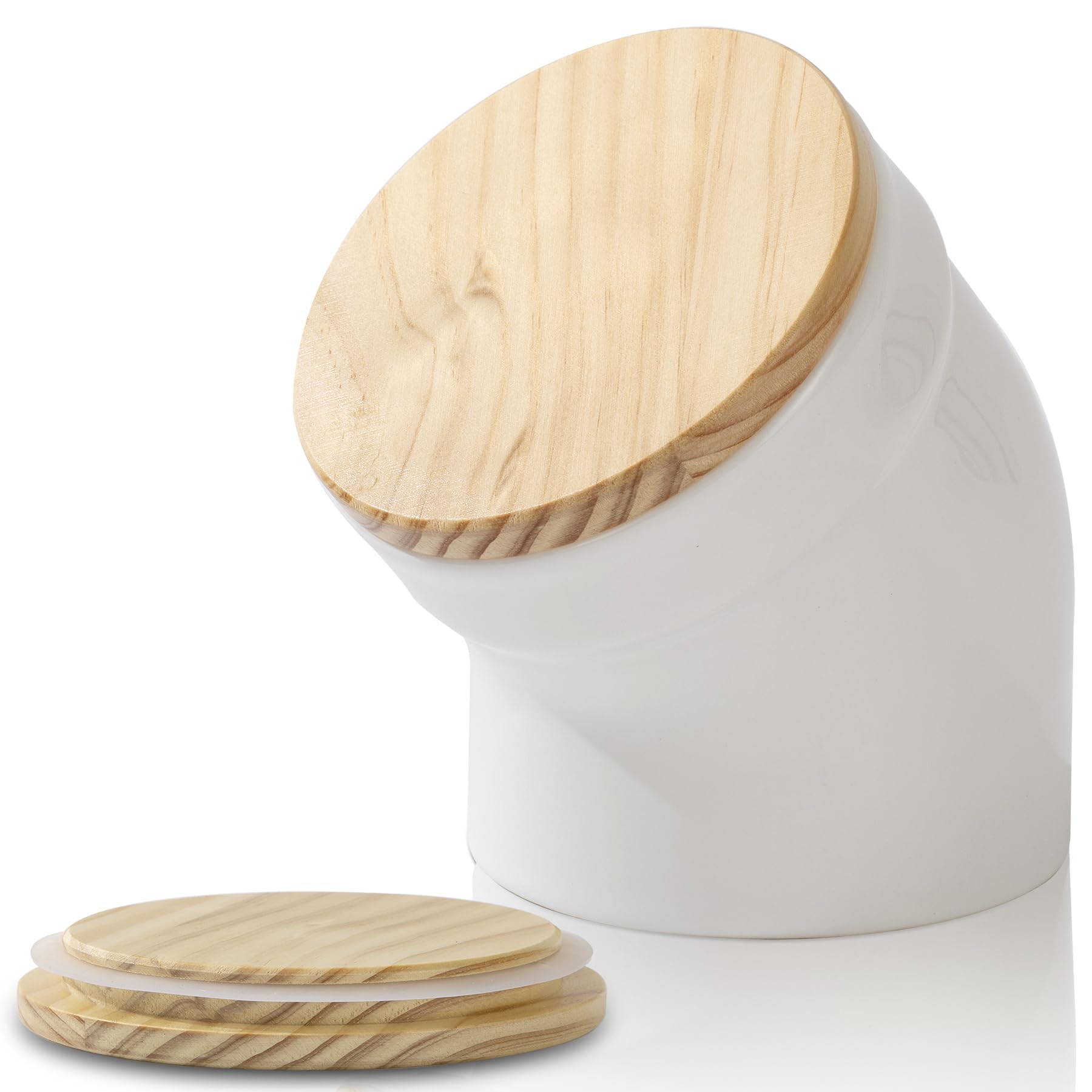 Salt Cellar with Airtight Lid, Ceramic Salt Pig, Salt Containers for Countertop, Sealed and Moisture-Proof, Easy Access, Dishwasher Safe (White)