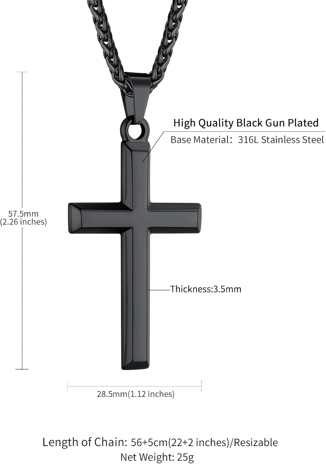 ChainsHouse Cross Necklace for Men, Black/18K Gold Plated/Stainless Steel Christian Jewelry Cross Pendant Necklace for Men, with Gift Box - Image 6