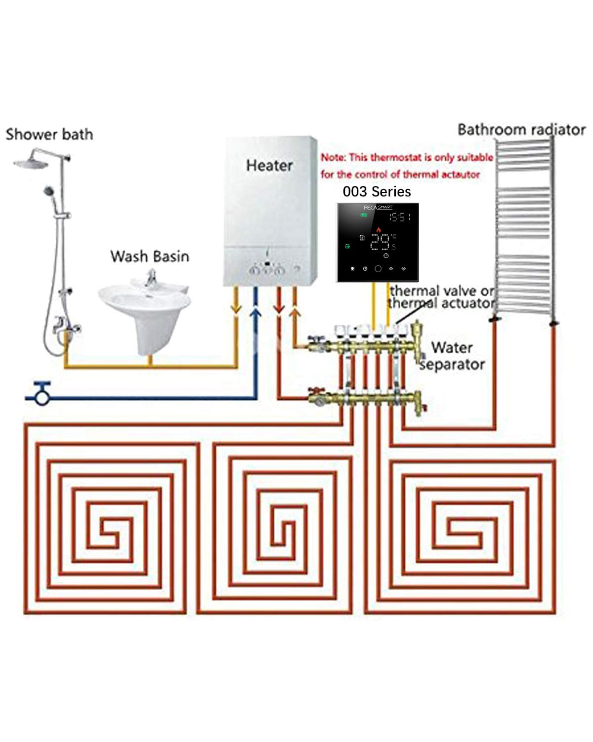 Serise 003 WIFI Termostato Compatibile con Riscaldamento dell'acqua Controllo della programmazione cellulare Lavora con Alexa, Google Home (Riscaldamento dell'acqua, Nero (WIFI))