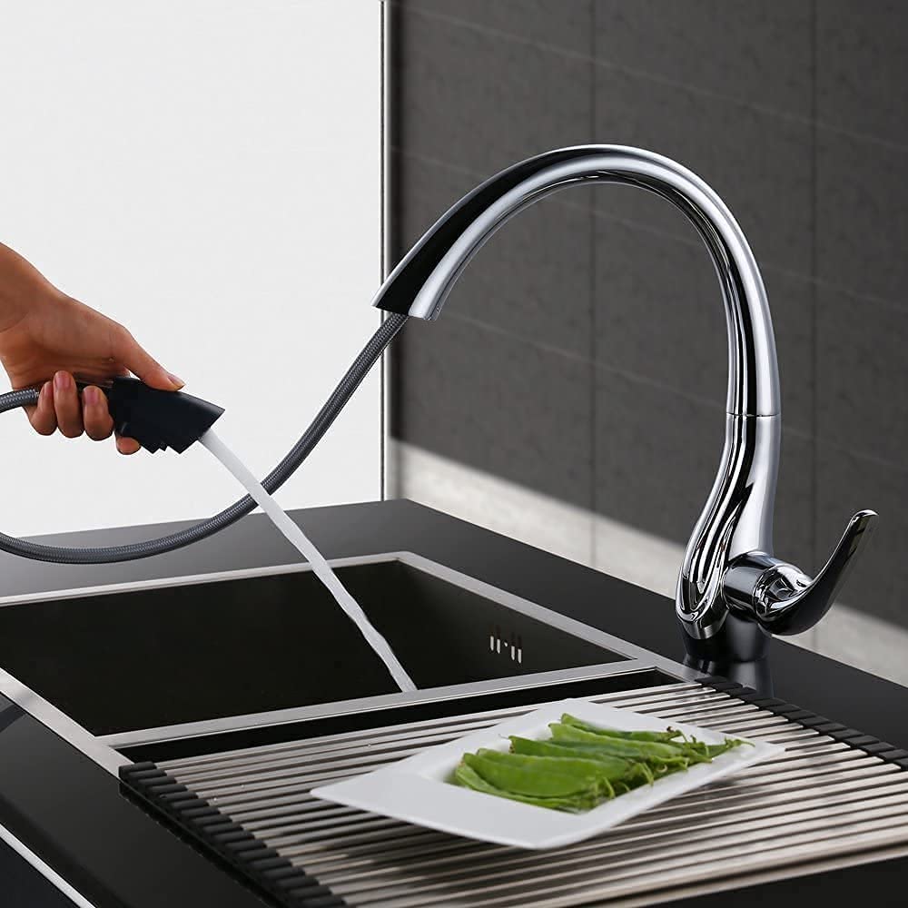 Grifos,Grifo de Cocina Profesional Grifo de Fregadero Giratorio de 360 ° con Ducha de vajilla extraíble/Extensible Grifo Mezclador Monomando Grifo de Fregadero de Cocina de latón