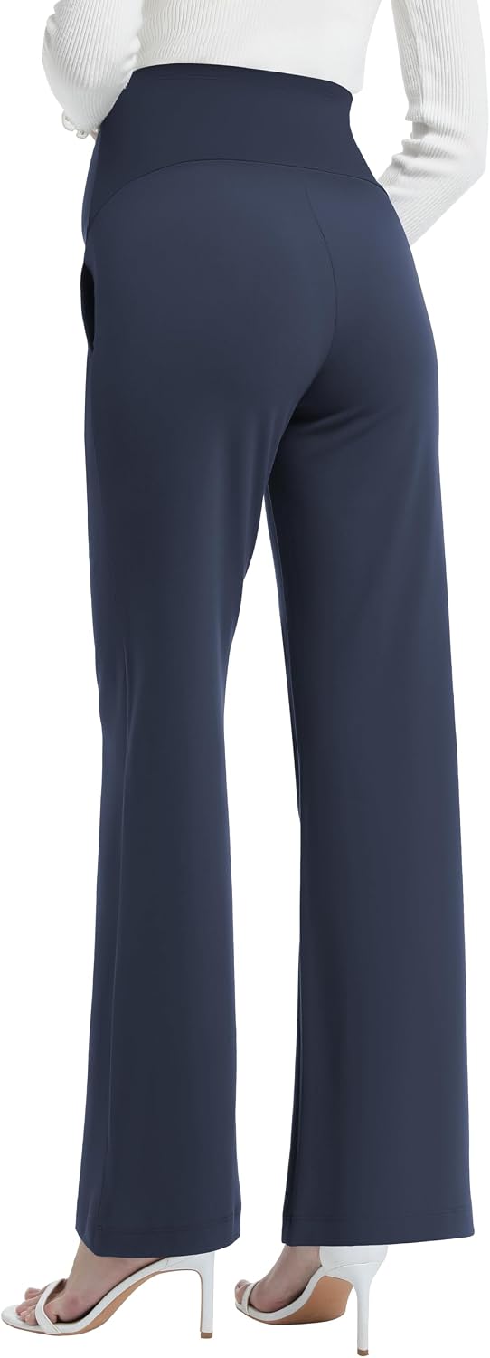 Maternity Pants Work Wide Leg Business Trousers, Navy Blue, M