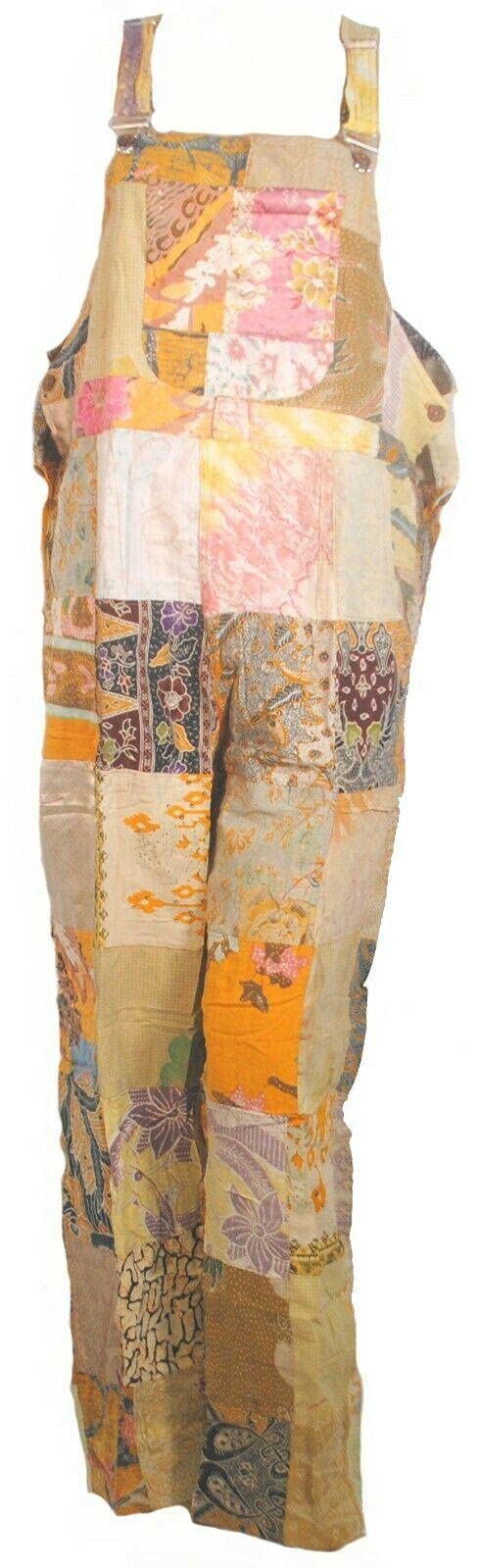 Terrapin Trading Unisex Multicoloured Terrapin Fair Trade Patchwork Dungarees With Real Old Batik Patches (Medium)