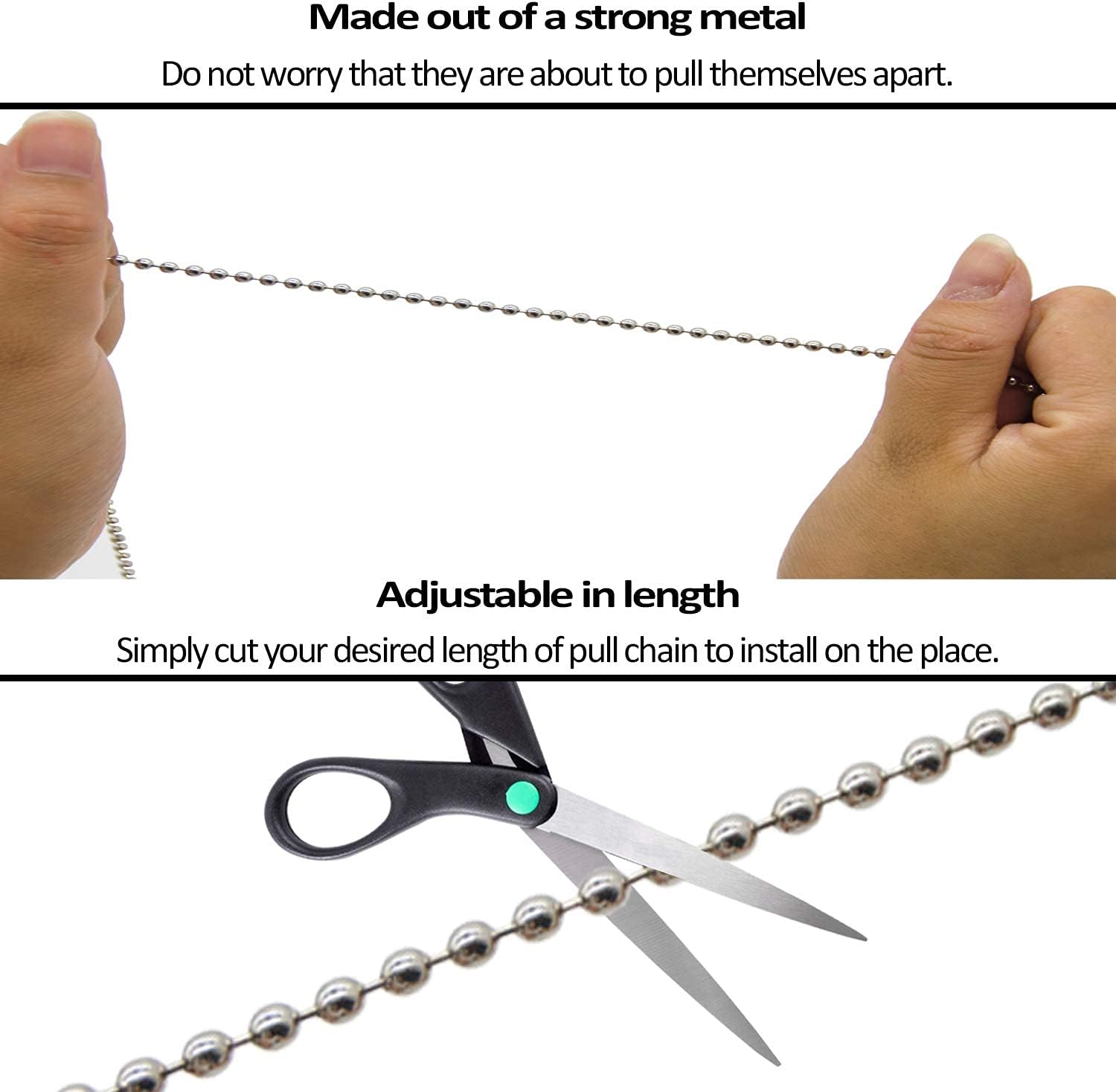 Iceyyyy 2 Set Silver Ceiling Fan Pull Chain Set Including Extra 35.4 Inches Copper Beaded Ball Fan Pull Chain Extension and Ceiling Fan Chain Connector