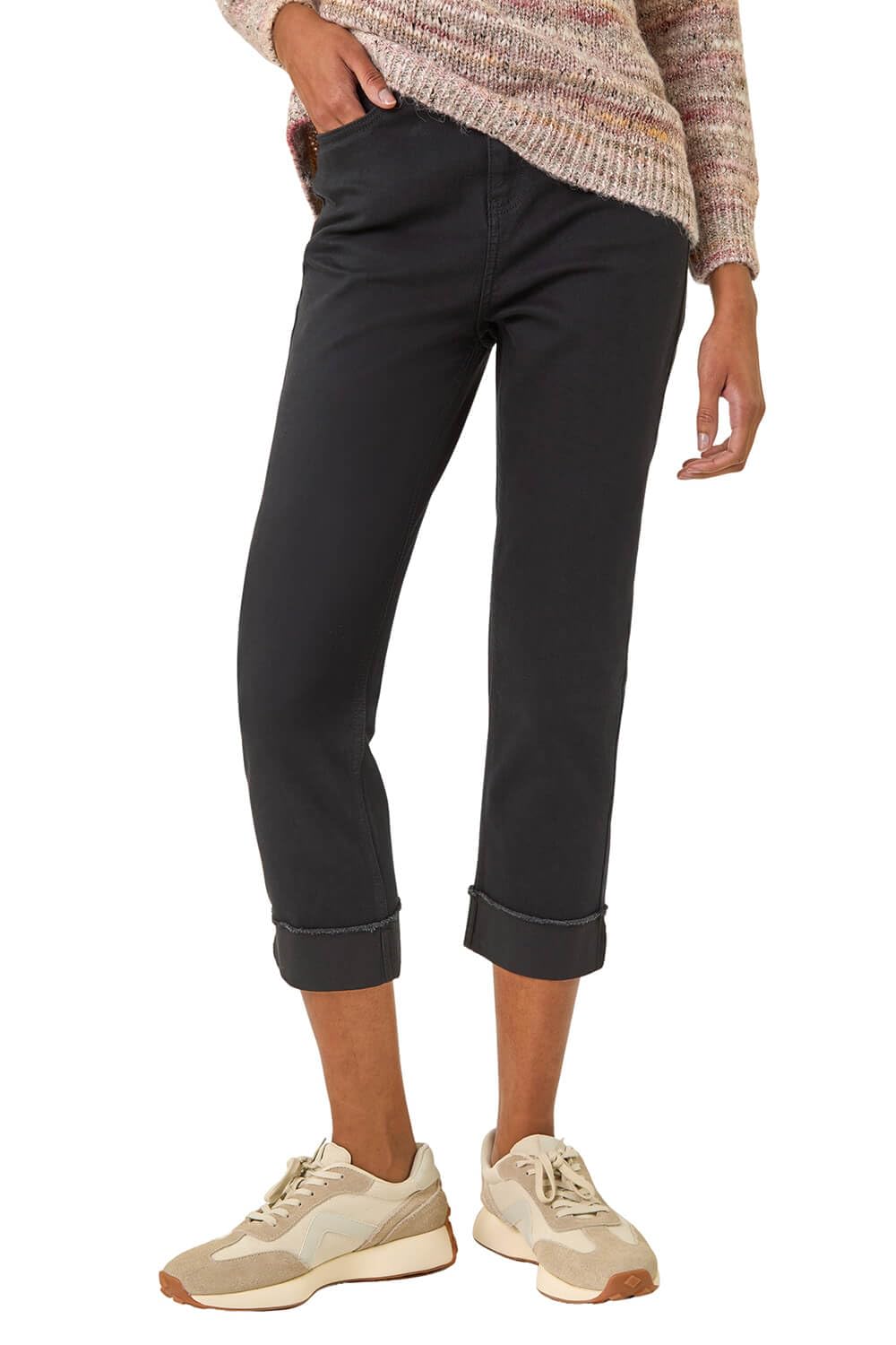 Roman Women's Black Slim Leg Turn Up Stretch Jeans Size 14